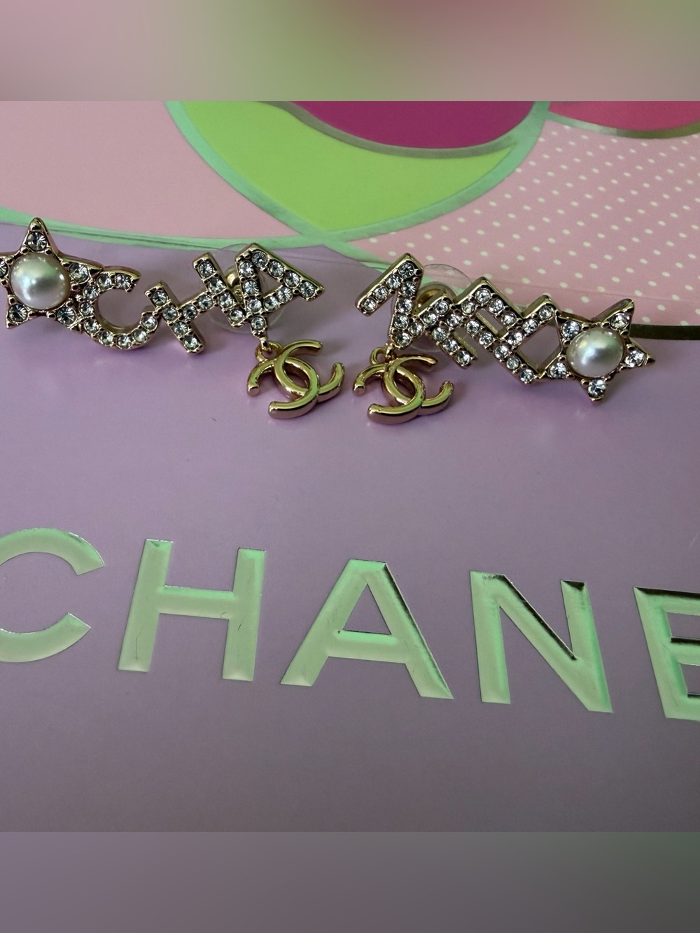 Chanel Gold-Tone Crystal CC Drop Earrings - Gold - Picture 10 of 11